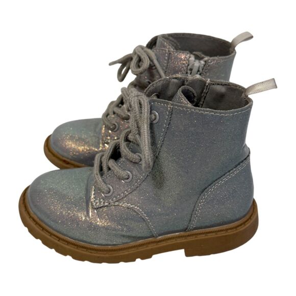 Old Navy Silver Glitter Metallic Lace Up Booties Size 8 - Picture 3 of 12